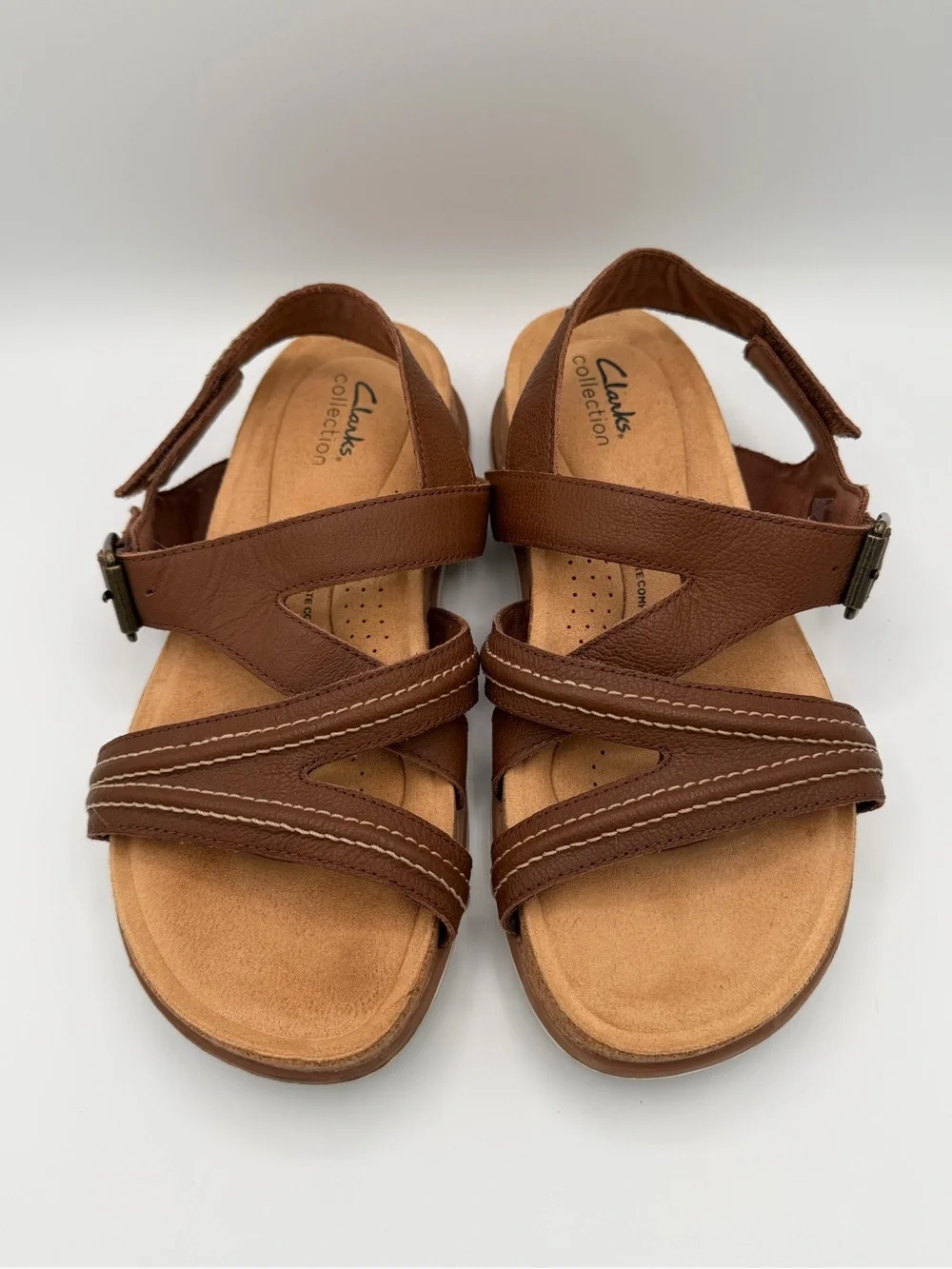Clarks Brown Leather Women's Sandals - Dual Strap Comfort